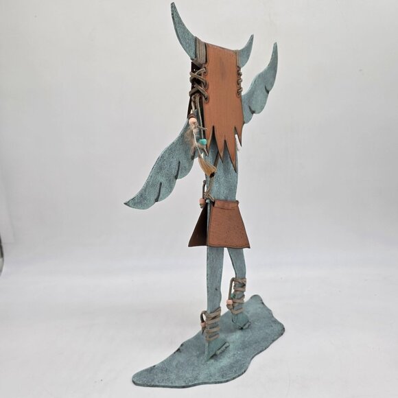 Metal Buffalo Dancer Native American Figure Decor Copper & Turquoise Finish - Picture 9 of 12